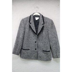 Talbots Vintage Tweed 92% Wool Two-Button Jacket-Size 8-Velvet Trim-Pockets-Y2K